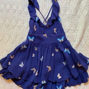 blue urban outfitters butterfly romper (s)